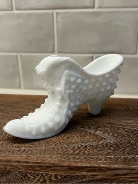 Vintage Fenton Hobnail Milk Glass Shoe